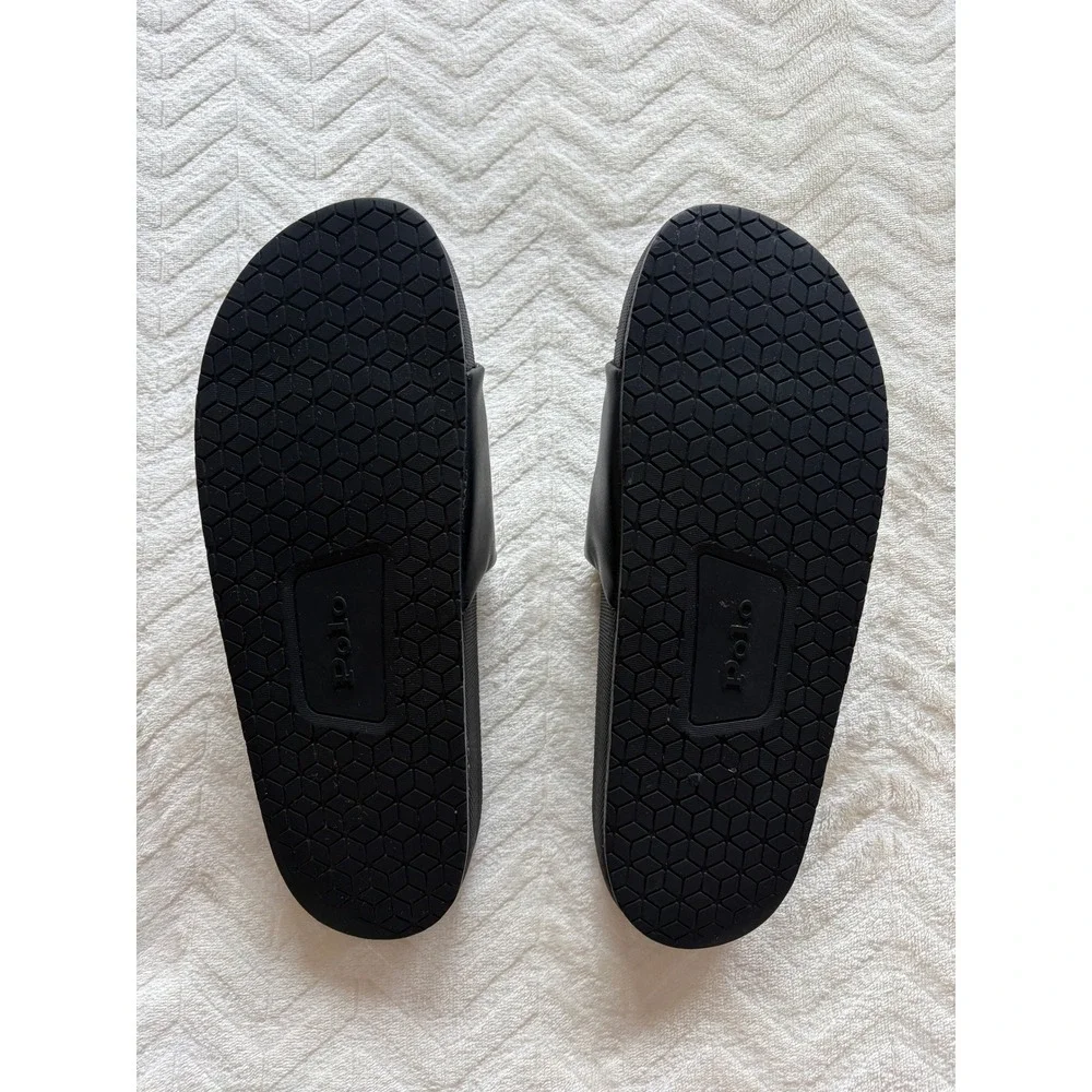 Polo Ralph Lauren Black Cayson Pony Logo Slide Sandals Mens 9 Good